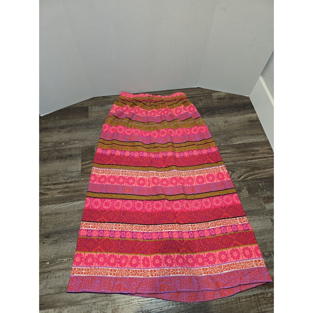70s Vintage Alex Coleman Floral Hawaiian Hippy Maxi Skirt Colorful Size M/L#2